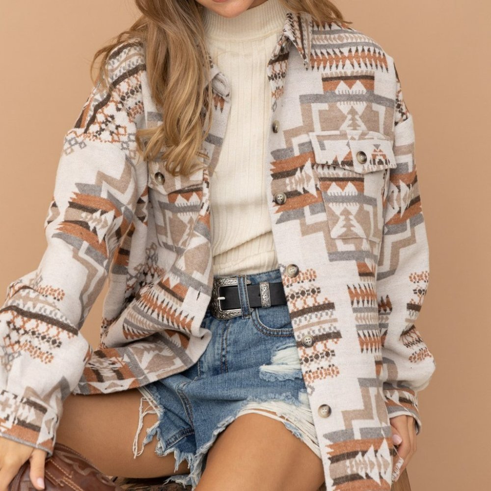 Frayed Aztec Western Shacket